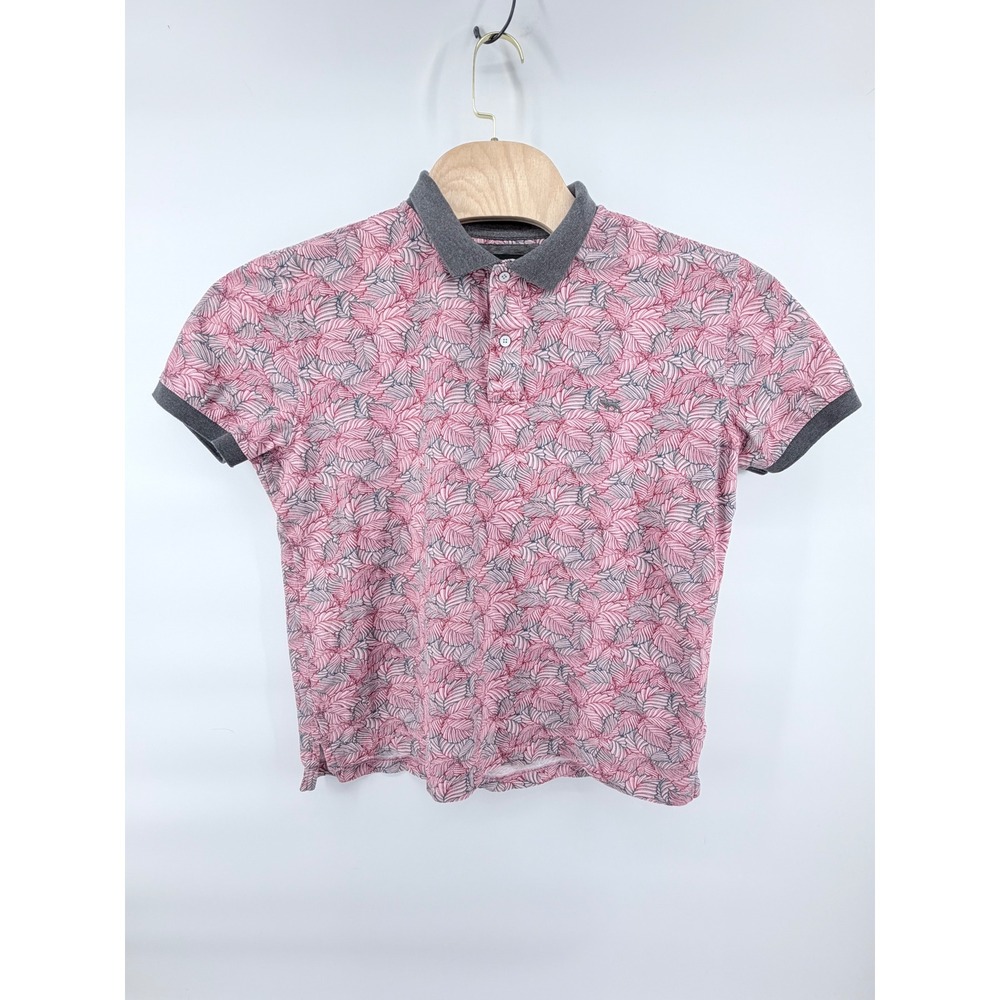 Rodd & Gunn Polo Shirt Mens Large Pink Gray Leaf Print Cotton Sports Fit SS